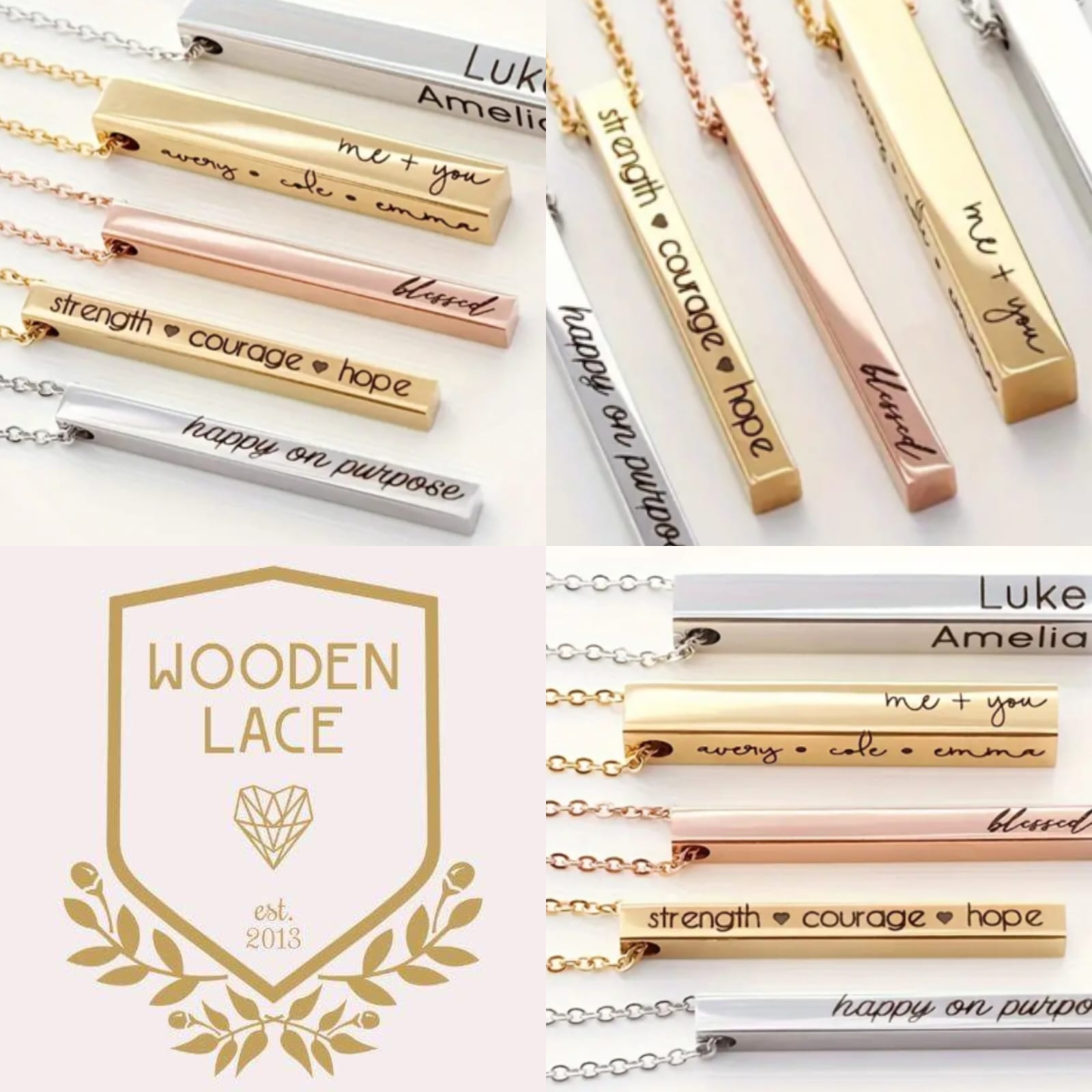 Bar necklace R150 to engrave a side. Plain necklace R400. Available in Gold, Silver and Rosegold. Waterproof and tarnish-proof 3