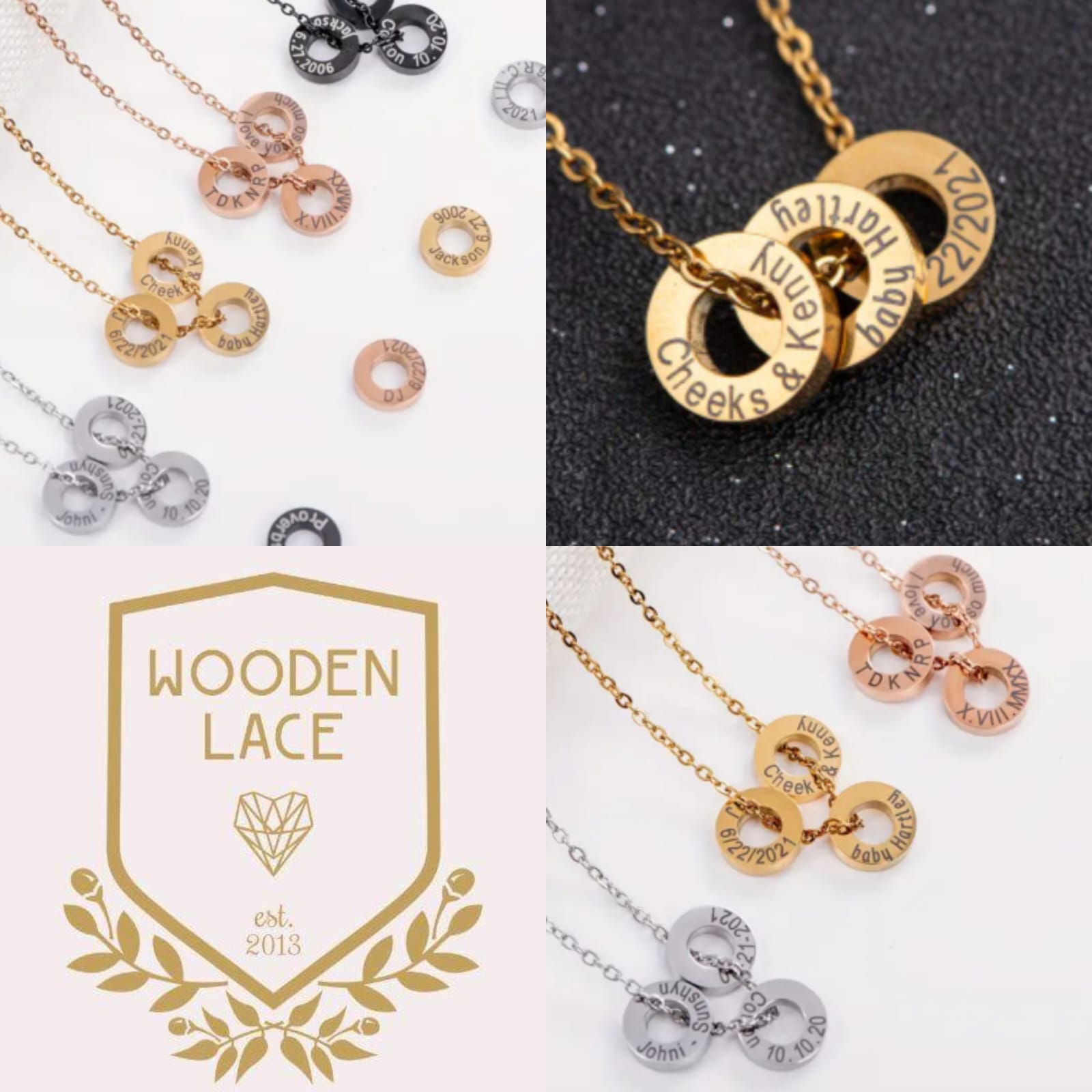 Rings necklace (max 3 rings) with engraving on. Varies from R550 - R750. Available in Gold silver and rosegold. Waterproof and tarnish-proof.