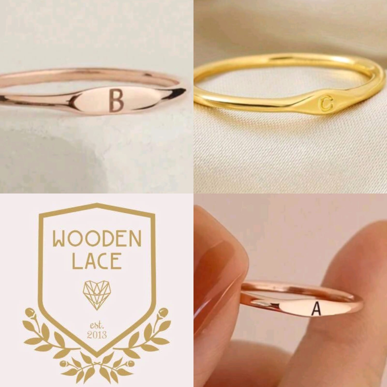 Initial ring in silver, rosegold and yellow gold R650