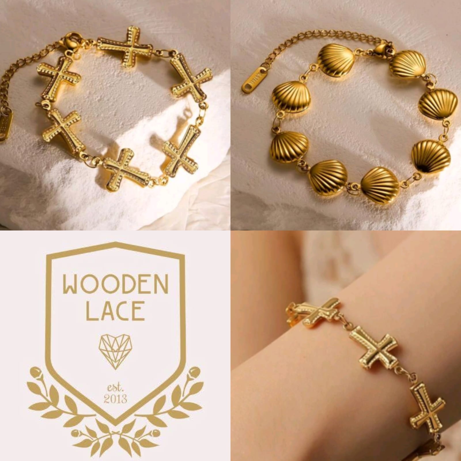 Yellow gold crosses or shells bracelets R650